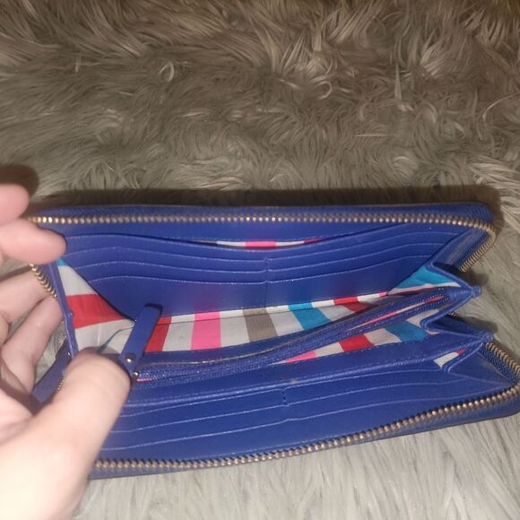 Kate Spade Neda Newbury Lane Navy Blue Zip Around Wallet Gold Hardware WLRU1148 - Picture 3 of 7